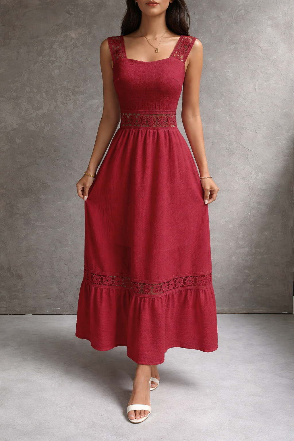 Vestido Ibicenco rojo oscuro con Espalda Descubierta dark red boho dress